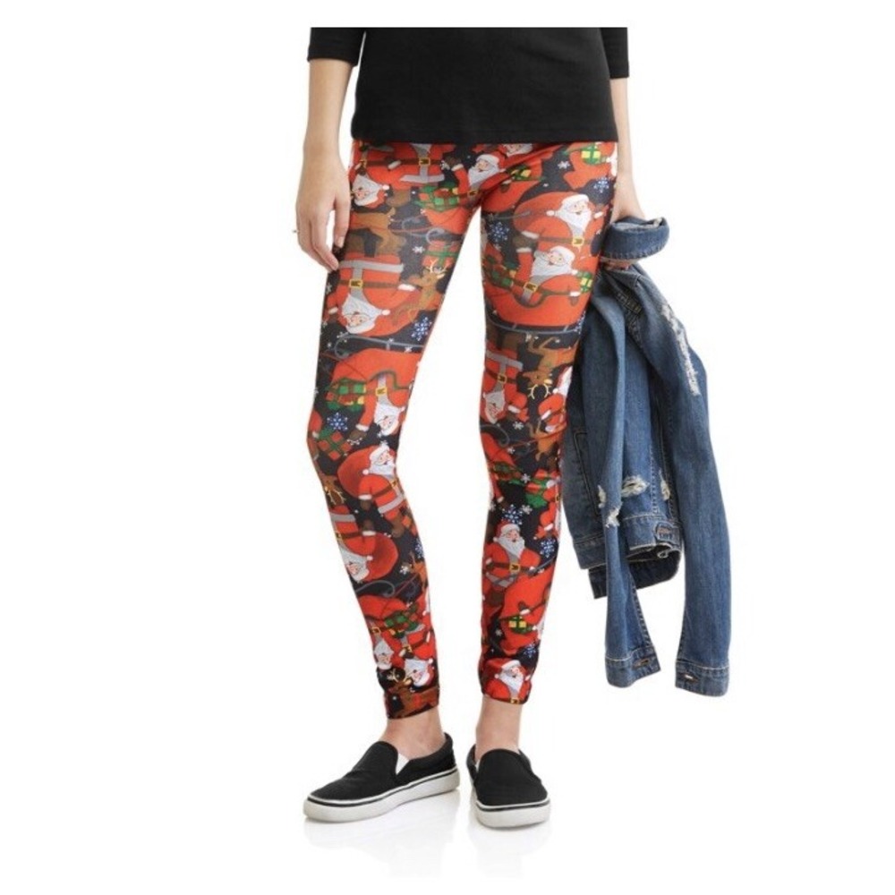 No Boundaries Juniors Seamless Leggings Christamas Santa Small (3-5) NEW
